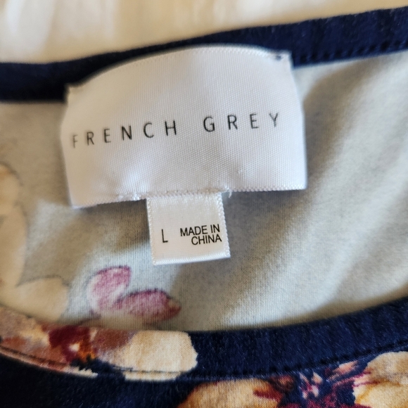 French Grey Quarter Sleeve Floral Navy Dress Womens Size Large - Picture 8 of 10